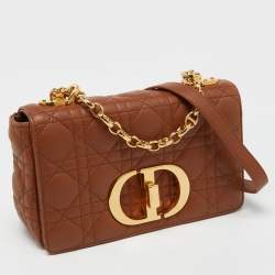 Pre Owned Dior Brown Cannage Leather Small Caro Shoulder Bag