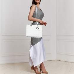 Pre Owned Dior White Cannage Leather Large Lady Dior Tote