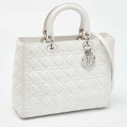 Pre Owned Dior White Cannage Leather Large Lady Dior Tote