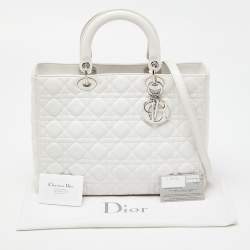 Pre Owned Dior White Cannage Leather Large Lady Dior Tote