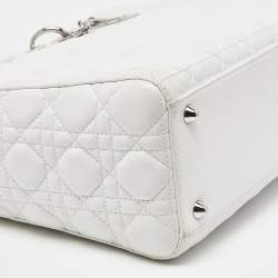Pre Owned Dior White Cannage Leather Large Lady Dior Tote