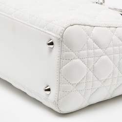 Pre Owned Dior White Cannage Leather Large Lady Dior Tote