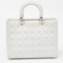Pre Owned Dior White Cannage Leather Large Lady Dior Tote