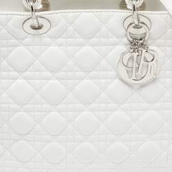 Pre Owned Dior White Cannage Leather Large Lady Dior Tote
