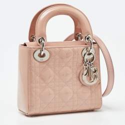 Dior Pink Cannage Patent Leather Mini Lady Dior Tote