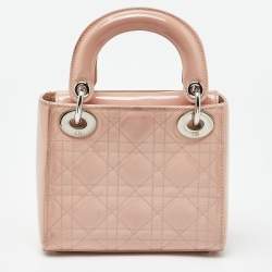 Dior Pink Cannage Patent Leather Mini Lady Dior Tote