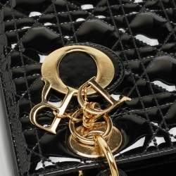 مملوكة مسبقًا Dior Black Cannage Patent Leather Medium Lady Dior Tote