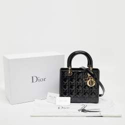 مملوكة مسبقًا Dior Black Cannage Patent Leather Medium Lady Dior Tote