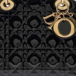 مملوكة مسبقًا Dior Black Cannage Patent Leather Medium Lady Dior Tote