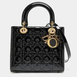 مملوكة مسبقًا Dior Black Cannage Patent Leather Medium Lady Dior Tote