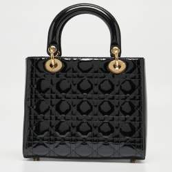 مملوكة مسبقًا Dior Black Cannage Patent Leather Medium Lady Dior Tote
