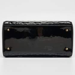 مملوكة مسبقًا Dior Black Cannage Patent Leather Medium Lady Dior Tote