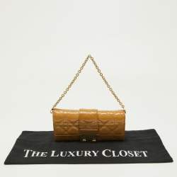 Pre Owned Dior Beige Cannage Patent Leather New Lock Wallet on Chain