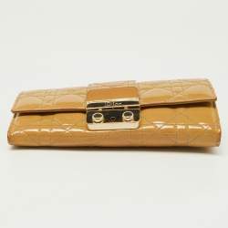 Dior Beige Cannage Patent Leather New Lock Wallet on Chain