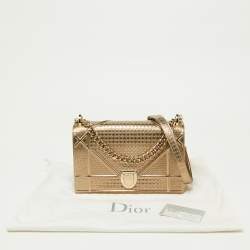 Pre Owned Dior Gold Microcannage Patent Leather Medium Diorama Flap Shoulder Bag