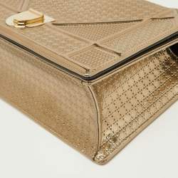 Pre Owned Dior Gold Microcannage Patent Leather Medium Diorama Flap Shoulder Bag