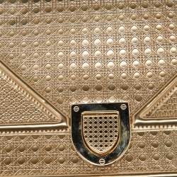 Pre Owned Dior Gold Microcannage Patent Leather Medium Diorama Flap Shoulder Bag