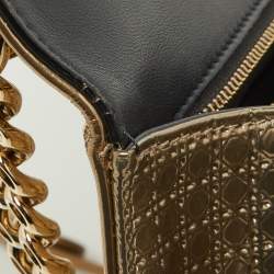 Pre Owned Dior Gold Microcannage Patent Leather Medium Diorama Flap Shoulder Bag