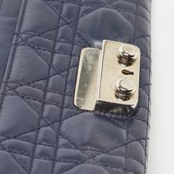 Pre Owned Dior Navy Blue Cannage Leather New Lock Wallet on Chain