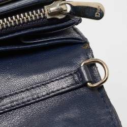 Pre Owned Dior Navy Blue Cannage Leather New Lock Wallet on Chain