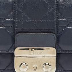 Pre Owned Dior Navy Blue Cannage Leather New Lock Wallet on Chain