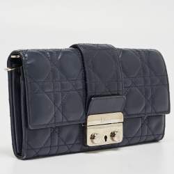 Pre Owned Dior Navy Blue Cannage Leather New Lock Wallet on Chain