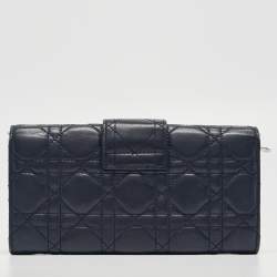 Pre Owned Dior Navy Blue Cannage Leather New Lock Wallet on Chain