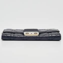 Pre Owned Dior Navy Blue Cannage Leather New Lock Wallet on Chain
