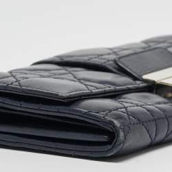 Pre Owned Dior Navy Blue Cannage Leather New Lock Wallet on Chain