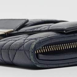 Pre Owned Dior Navy Blue Cannage Leather New Lock Wallet on Chain
