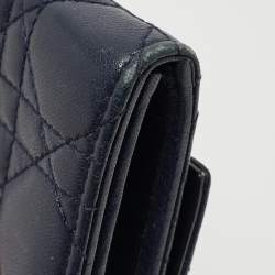 Pre Owned Dior Navy Blue Cannage Leather New Lock Wallet on Chain