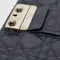 Pre Owned Dior Navy Blue Cannage Leather New Lock Wallet on Chain