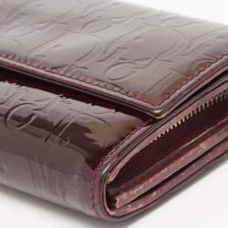 Pre Owned Dior Burgundy Oblique Embossed Patent Leather Continental Wallet