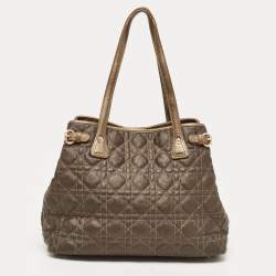 Pre Owned Dior Olive Green Coated Canvas and Leather Small Panarea Tote