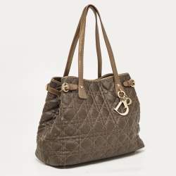 Pre Owned Dior Olive Green Coated Canvas and Leather Small Panarea Tote