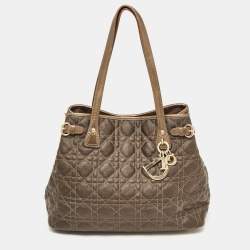 Pre Owned Dior Olive Green Coated Canvas and Leather Small Panarea Tote