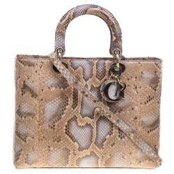 Pre Owned حقيبة ديور ليدي ديور جلد ثعبان بيج كبيرة