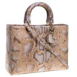 Pre Owned حقيبة ديور ليدي ديور جلد ثعبان بيج كبيرة