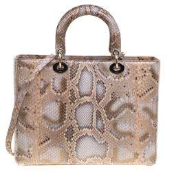 Pre Owned حقيبة ديور ليدي ديور جلد ثعبان بيج كبيرة