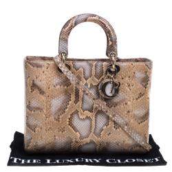 Pre Owned حقيبة ديور ليدي ديور جلد ثعبان بيج كبيرة