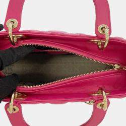 Pre Owned Dior  Pink Leather Medium Lady Dior Cannage Satchel Bag 