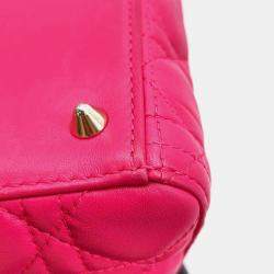 Pre Owned Dior  Pink Leather Medium Lady Dior Cannage Satchel Bag 