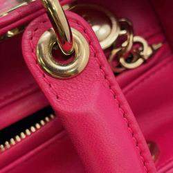 Pre Owned Dior  Pink Leather Medium Lady Dior Cannage Satchel Bag 
