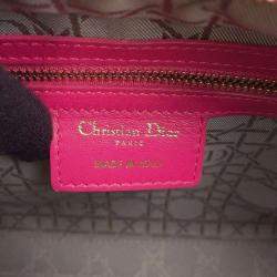 Pre Owned Dior  Pink Leather Medium Lady Dior Cannage Satchel Bag 