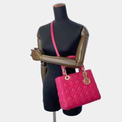 Pre Owned Dior  Pink Leather Medium Lady Dior Cannage Satchel Bag 