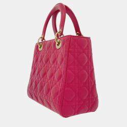 Pre Owned Dior  Pink Leather Medium Lady Dior Cannage Satchel Bag 