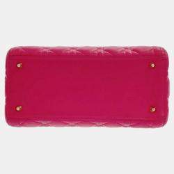 Pre Owned Dior  Pink Leather Medium Lady Dior Cannage Satchel Bag 