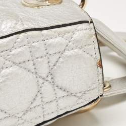 Pre Owned Dior Silver Cannage Leather Small Supple Lady Dior Tote