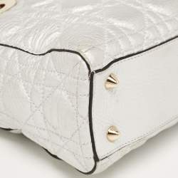 Pre Owned Dior Silver Cannage Leather Small Supple Lady Dior Tote