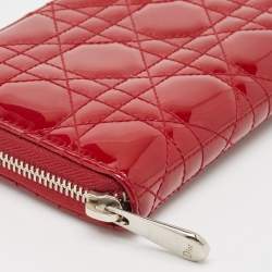 Dior Red Cannage Patent Leather Lady Dior Zip Around Wallet